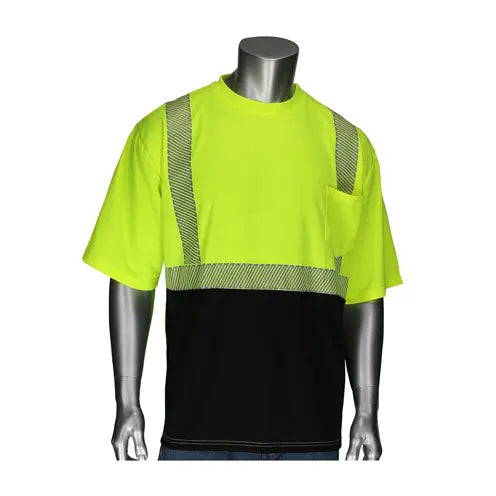 PIP 312-1350B Type R Class 2 Black Bottom Wicking Birdseye Mesh Safety Shirt - Yellow/Lime $11.99 EACH OR 2fOR $20