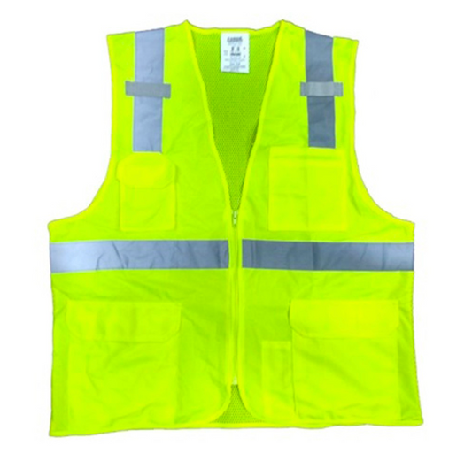 ForgeFR Men's Yellow Hi-Vis Surveyor Zip Vest with 8 Pocket