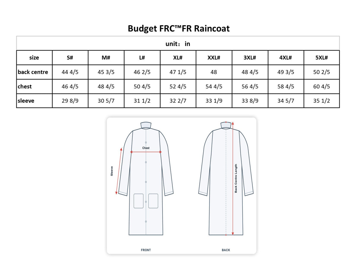 Budget FRC™FR Raincoat, 300D Oxford Fabric. 5000mm Waterproof PU coating