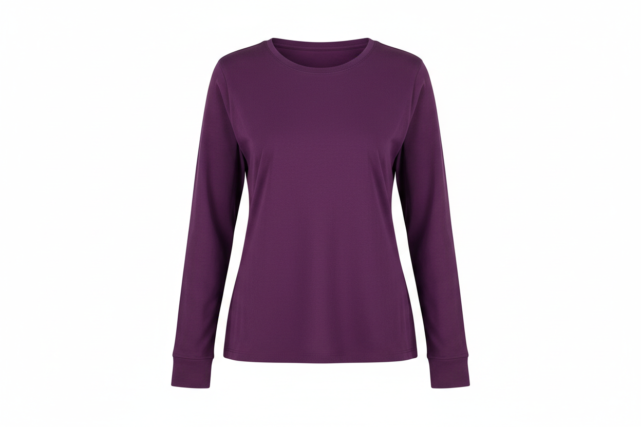 purple color full sleve women crew neck tee