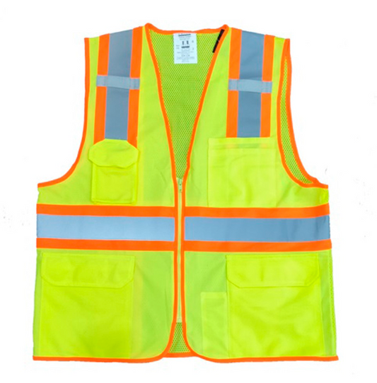 ForgeFR Men's Yellow Hi-Vis Mesh Zip Pocket 2 Tone Vest